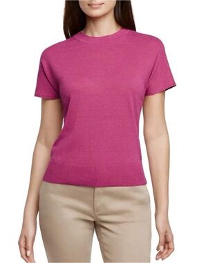 NWT Banana Republic Women's Size S Short Sleeve Pink Sweater Top Linen & Rayon